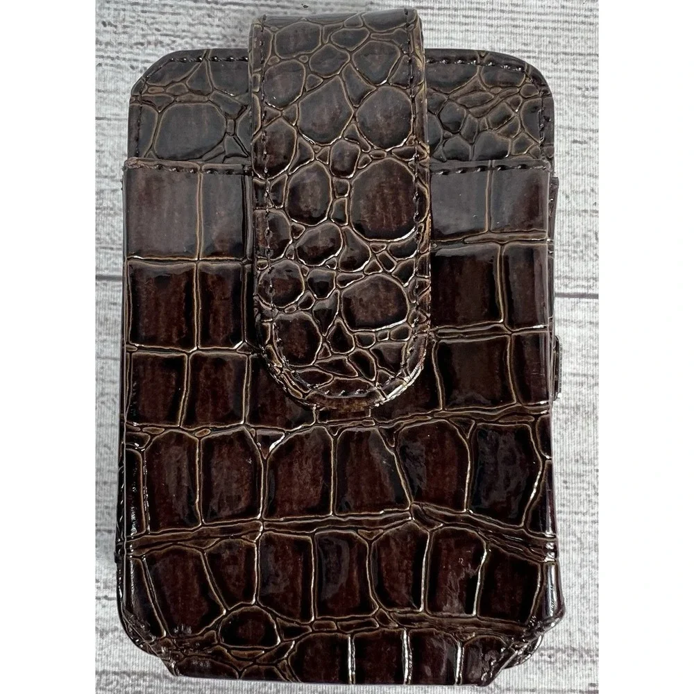 Vintage Y2K Croc Embossed Faux Leather Cross‎ Wallet Flip Phone Holder Brown